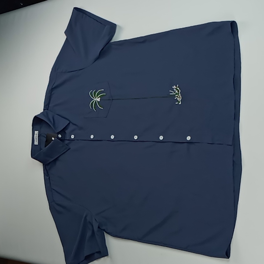 HAWALILI NWT Men's Embroidered Palm Tree Button Front Shirt Navy Size 2XL